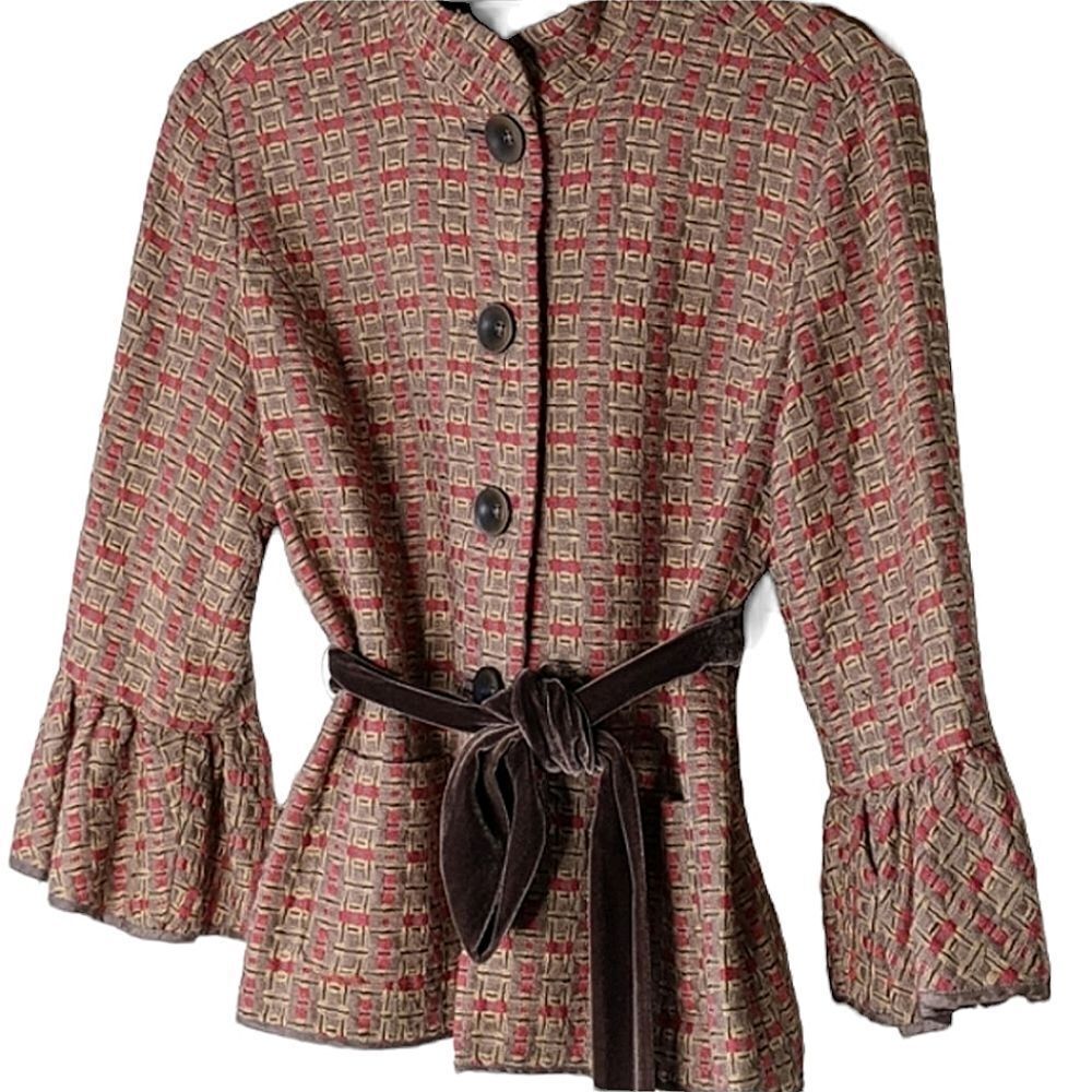 Vintage Nic + Zoe Wool Flared Sleeve Button Down Velvet Belt Blazer size M